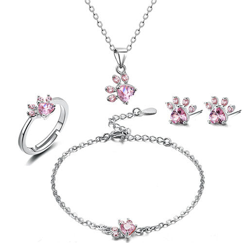 Dolores | 1-piece rose gold jewelry set with paw & zirconia heart. Perfect gift for animal lovers.