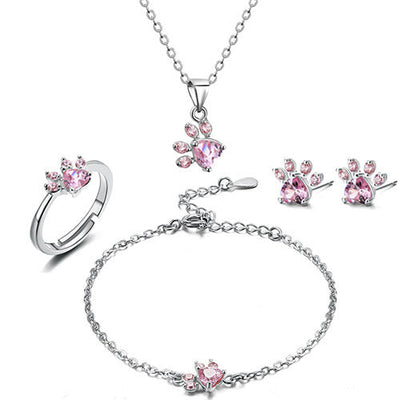 Dolores | 1-piece rose gold jewelry set with paw & zirconia heart. Perfect gift for animal lovers.