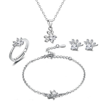 Dolores | 1-piece rose gold jewelry set with paw & zirconia heart. Perfect gift for animal lovers.