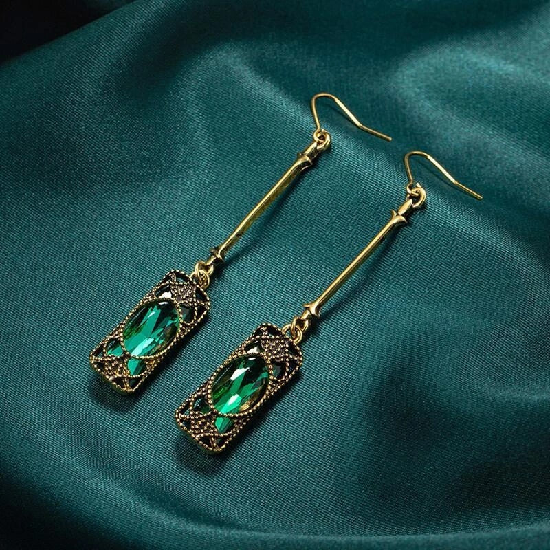 Elena | Gold earrings with green lantern pendant