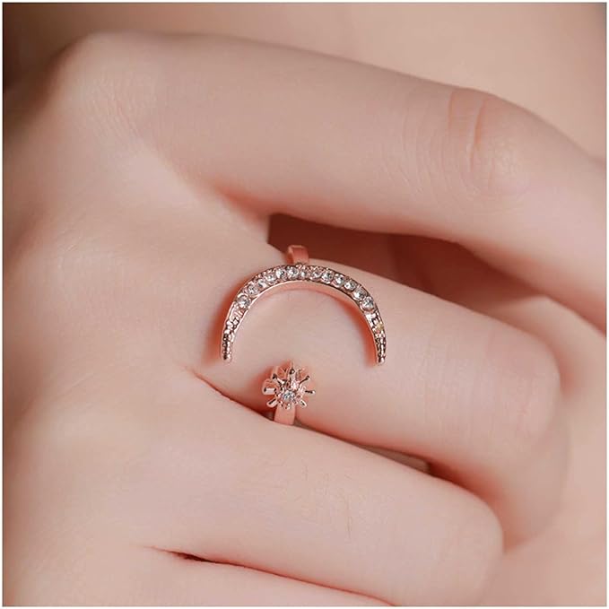 Nahir | Moon and star ring made of hypoallergenic steel, refined with 18-carat rose gold and sparkling zirconias