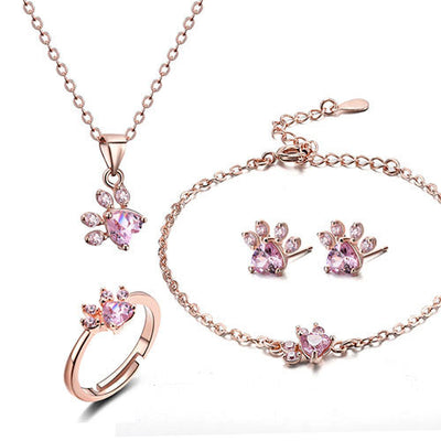 Dolores | 1-piece rose gold jewelry set with paw & zirconia heart. Perfect gift for animal lovers.