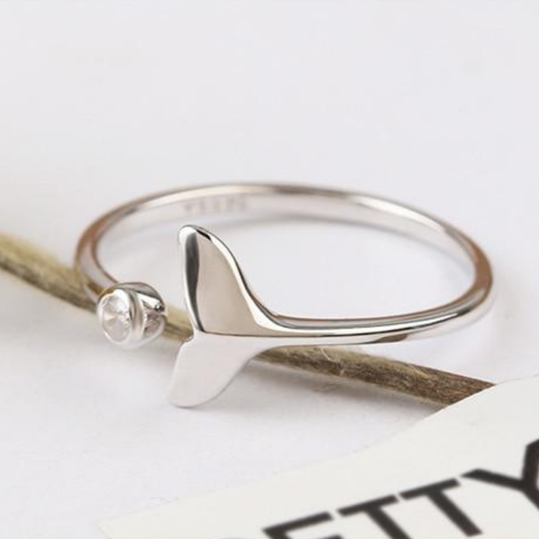 Adela | Elegant adjustable ring made of 925 Sterling silver with sparkling zircons and a charming dolphin tail