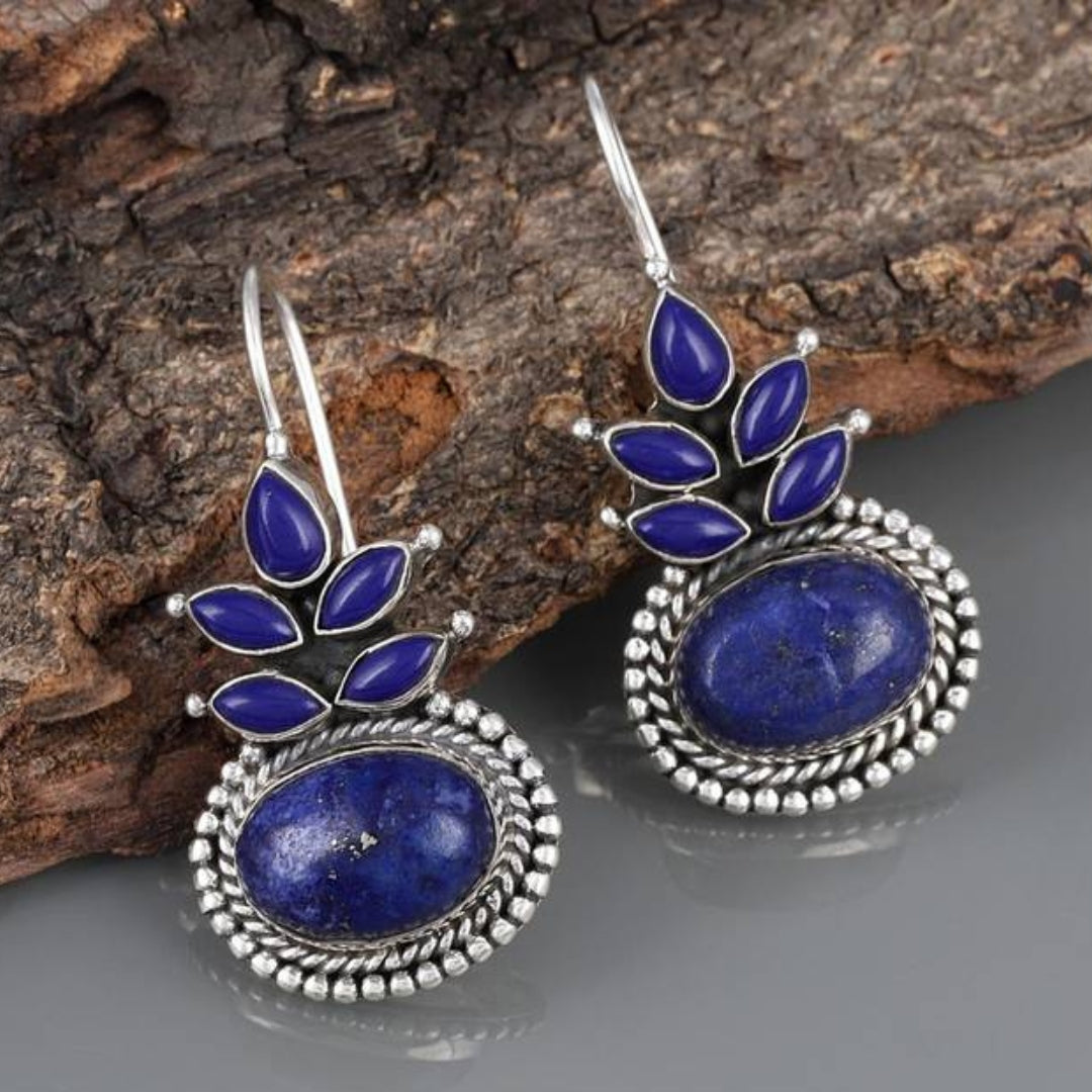 Luisa | Earrings with radiant blue opal and filigree sterling silver flowers