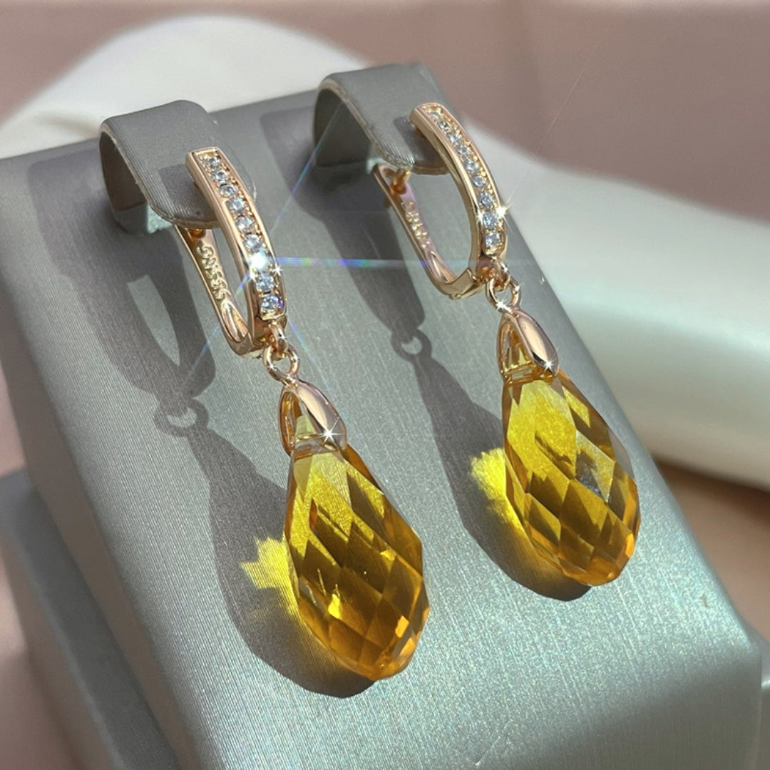 Edna | Golden earrings with sparkling yellow crystal drops