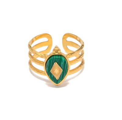 Norma | Elegant 18-carat gold-plated ring with beautiful malachite