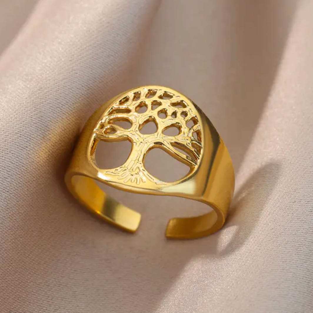 Guillermina | Elegant 18-carat gold-plated ring with tree of life design