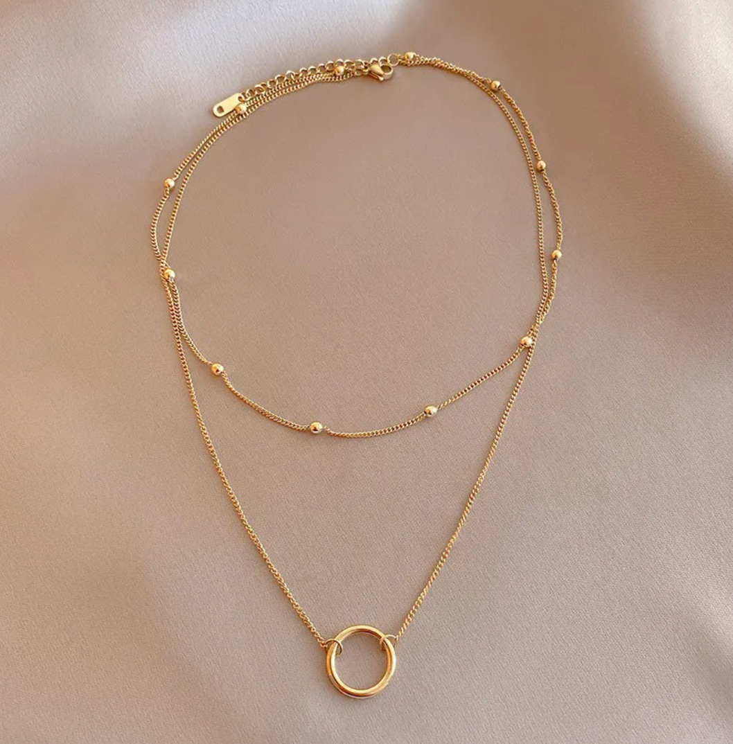 Yadira | Elegant 18-carat gold-plated double necklace with a stylish ring