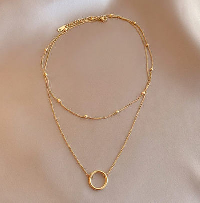 Yadira | Elegant 18-carat gold-plated double necklace with a stylish ring