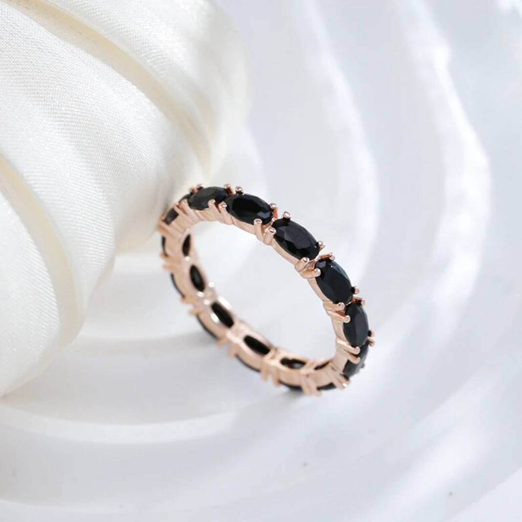 Malena | Elegant evening black zirconia in a luxurious 18-carat rose gold-plated design