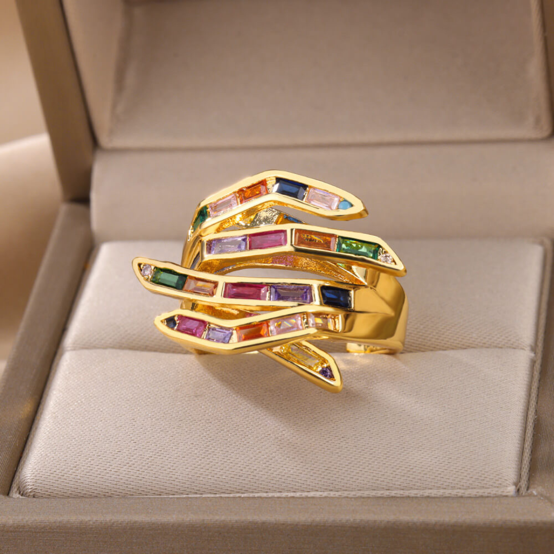 Ursula | Elegant adjustable cross ring made of 18K gold-plated material with sparkling zirconia