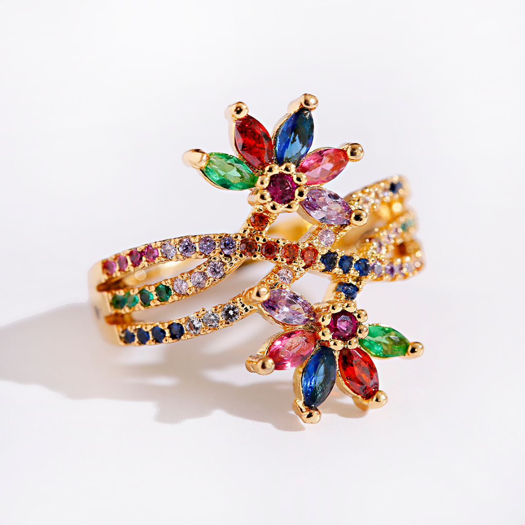 Angela | Elegant adjustable ring with floral designs
