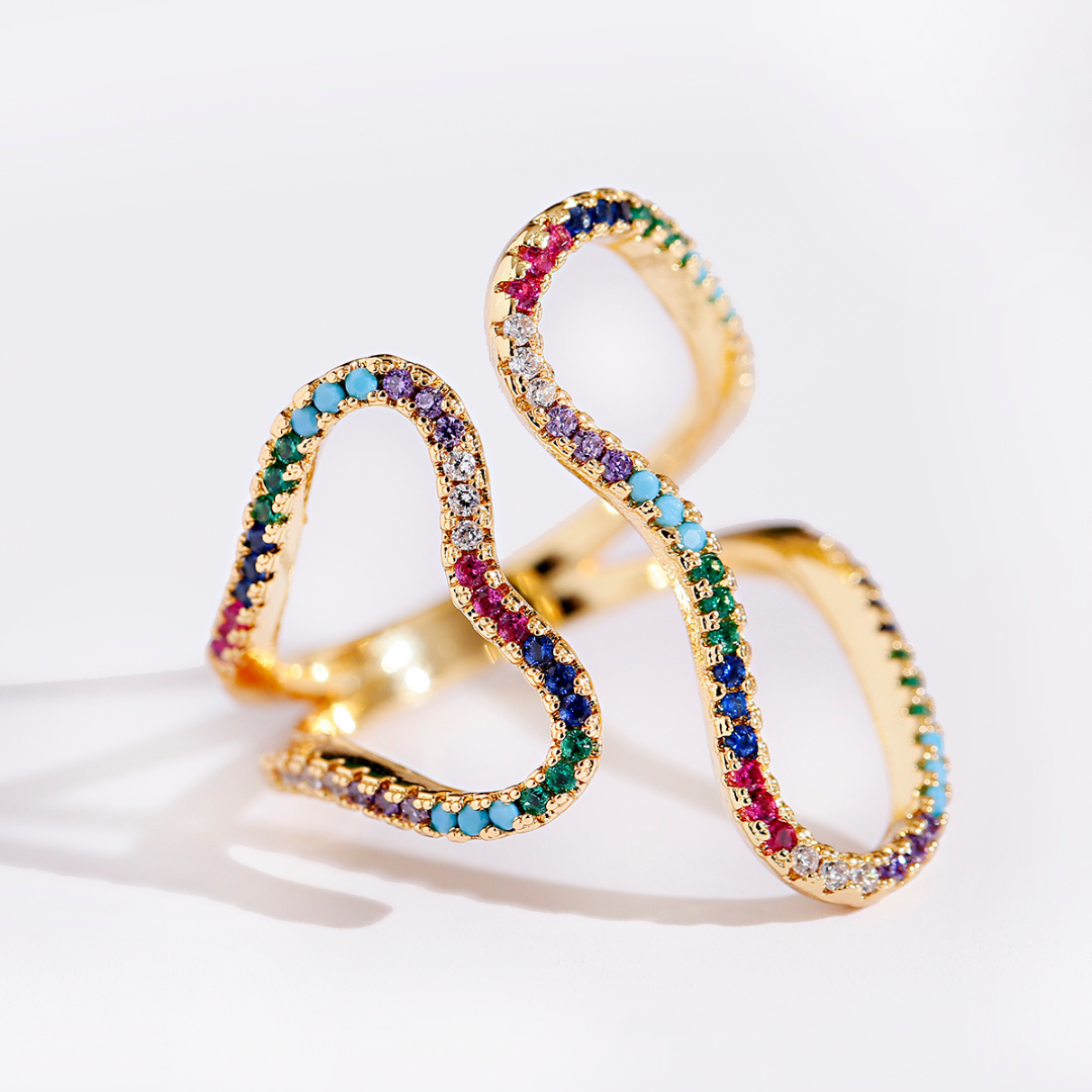 Antonella | Elegant adjustable ring with sparkling zirconia stones in vibrant colors, 18-carat gold-plated