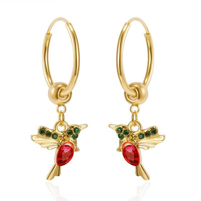Samanta | Gold earrings with sparkling zircons and an ornate enamel design