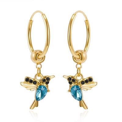 Samanta | Gold earrings with sparkling zircons and an ornate enamel design