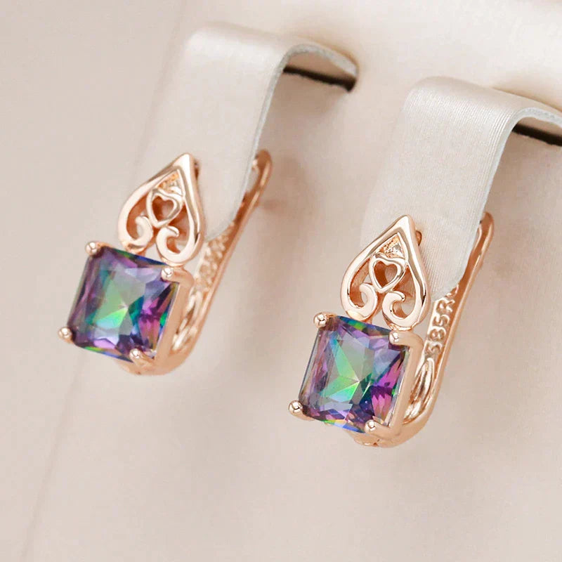 Yasmina | Glamorous multicolored cubic earrings in precious gold