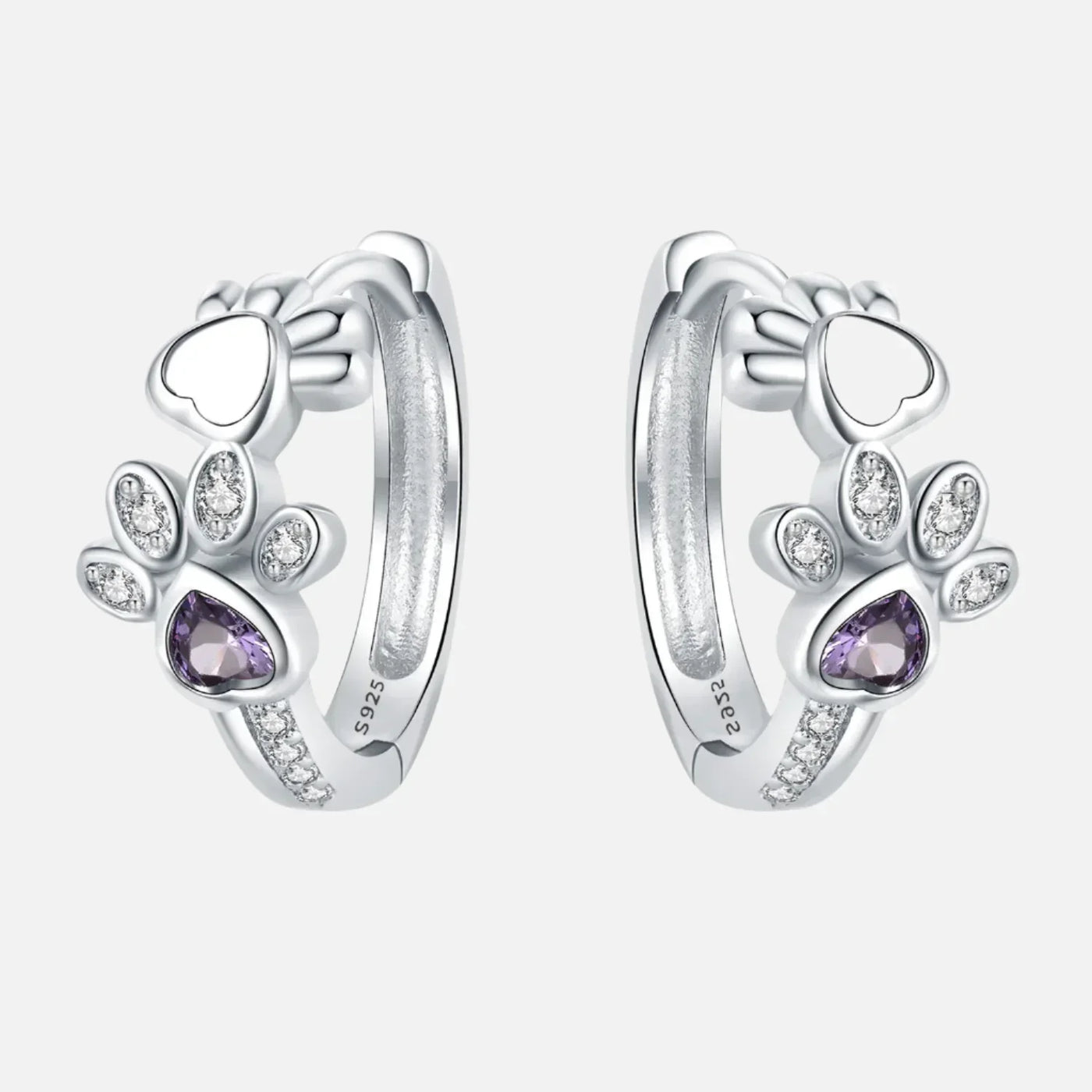 Ornella | Huggie earrings made of 925 sterling silver with sparkling zirconia and heart stone