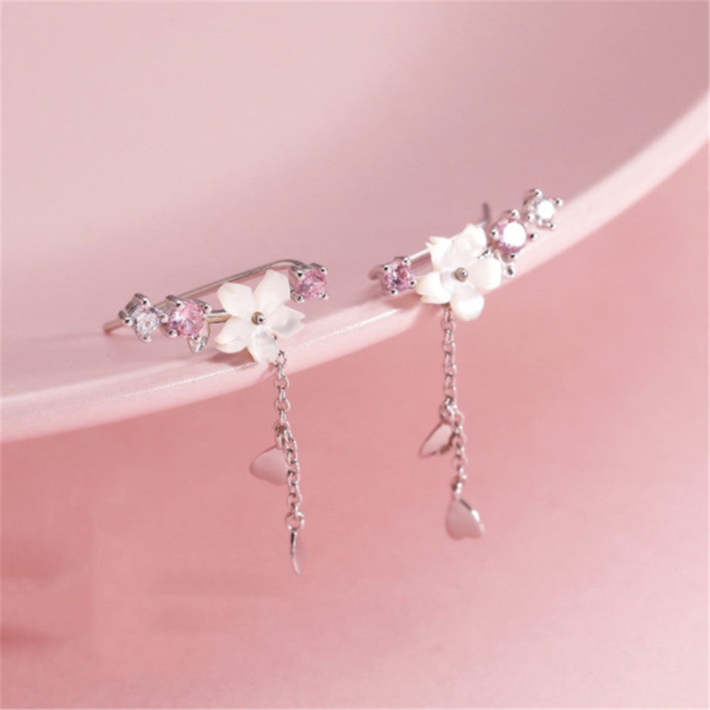 Wanda | Elegant silver earrings with pink stone flowers