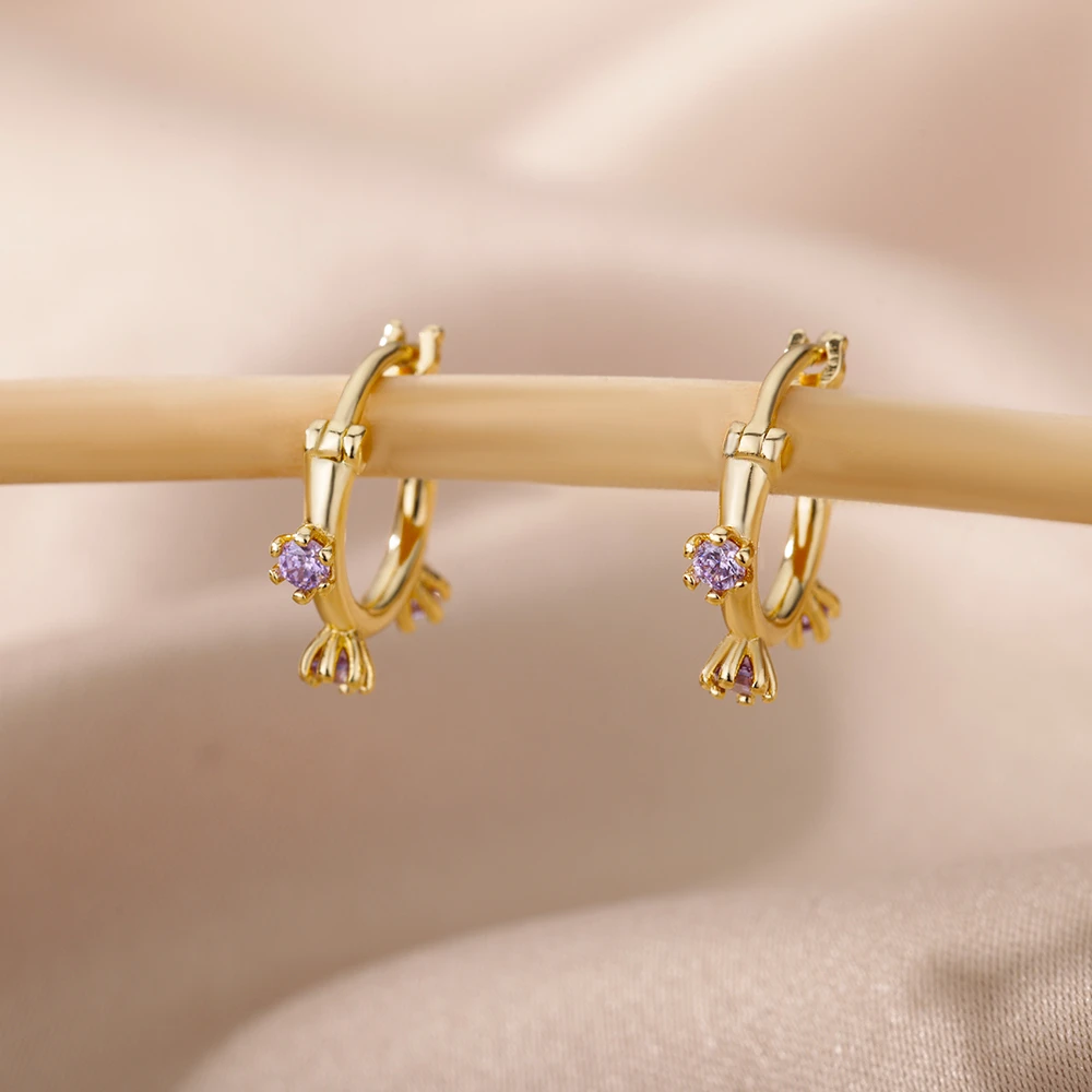 Belén | Elegant gold-plated earrings with sparkling purple zirconia