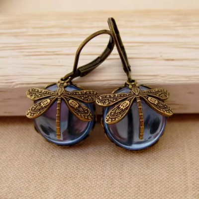 Corina | Antique Gold Crystal Dragonfly Earrings