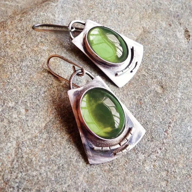 Guadalupe | Vintage silver earrings with a touch of green