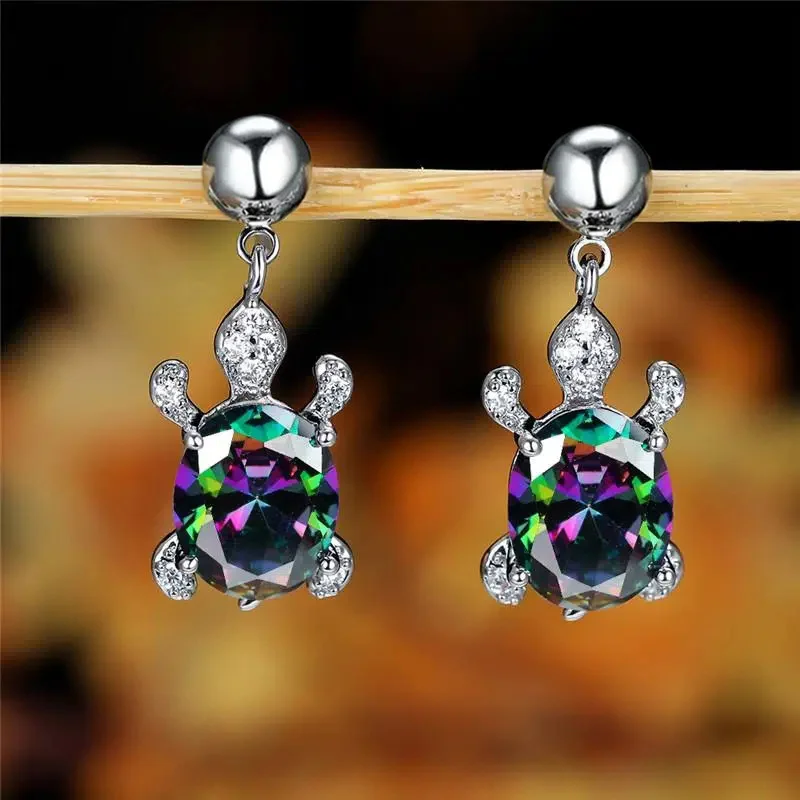 Karina | Fascinating Multicolored Zirconia Earrings in Turtle Design