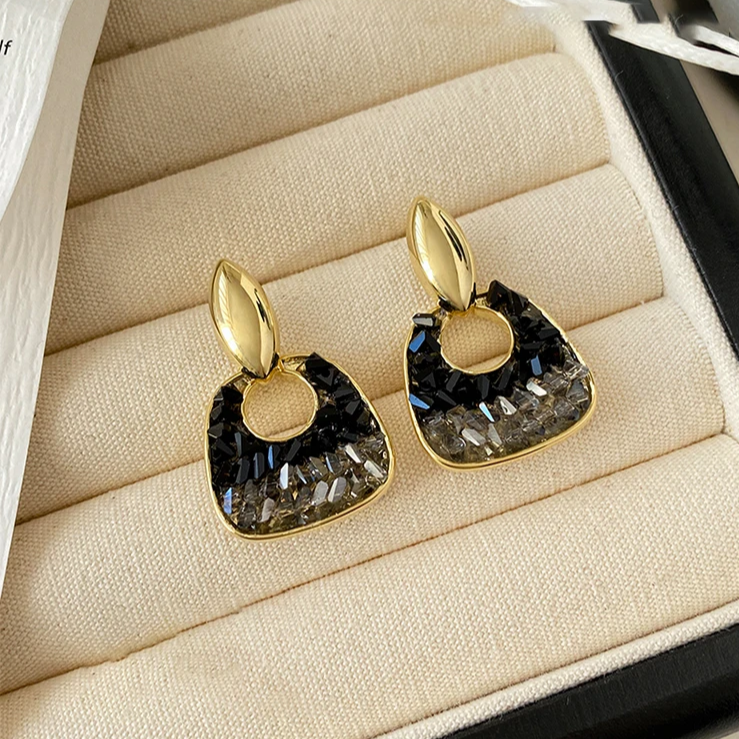 Miracles | Fascinating Radiant Gold Black Crystal Earrings