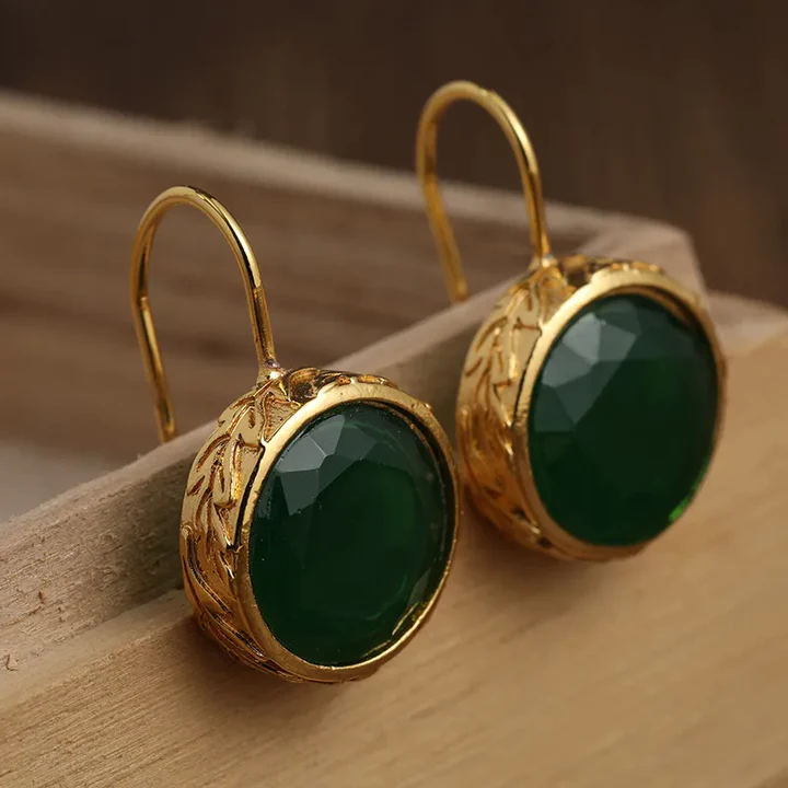 Dominique | Unique round vibrant green earrings