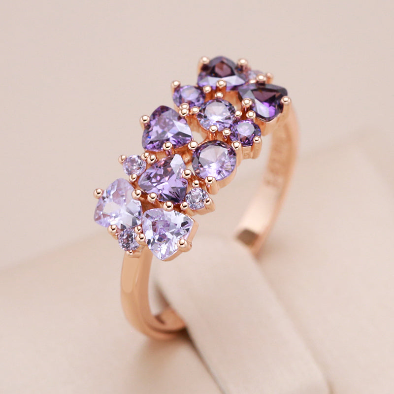 Lina | Elegant 18K rose gold ring with sparkling amethysts