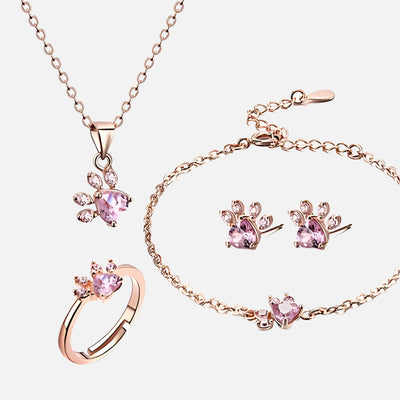 Dolores | 1-piece rose gold jewelry set with paw & zirconia heart. Perfect gift for animal lovers.