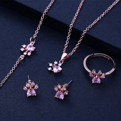 Dolores | 1-piece rose gold jewelry set with paw & zirconia heart. Perfect gift for animal lovers.